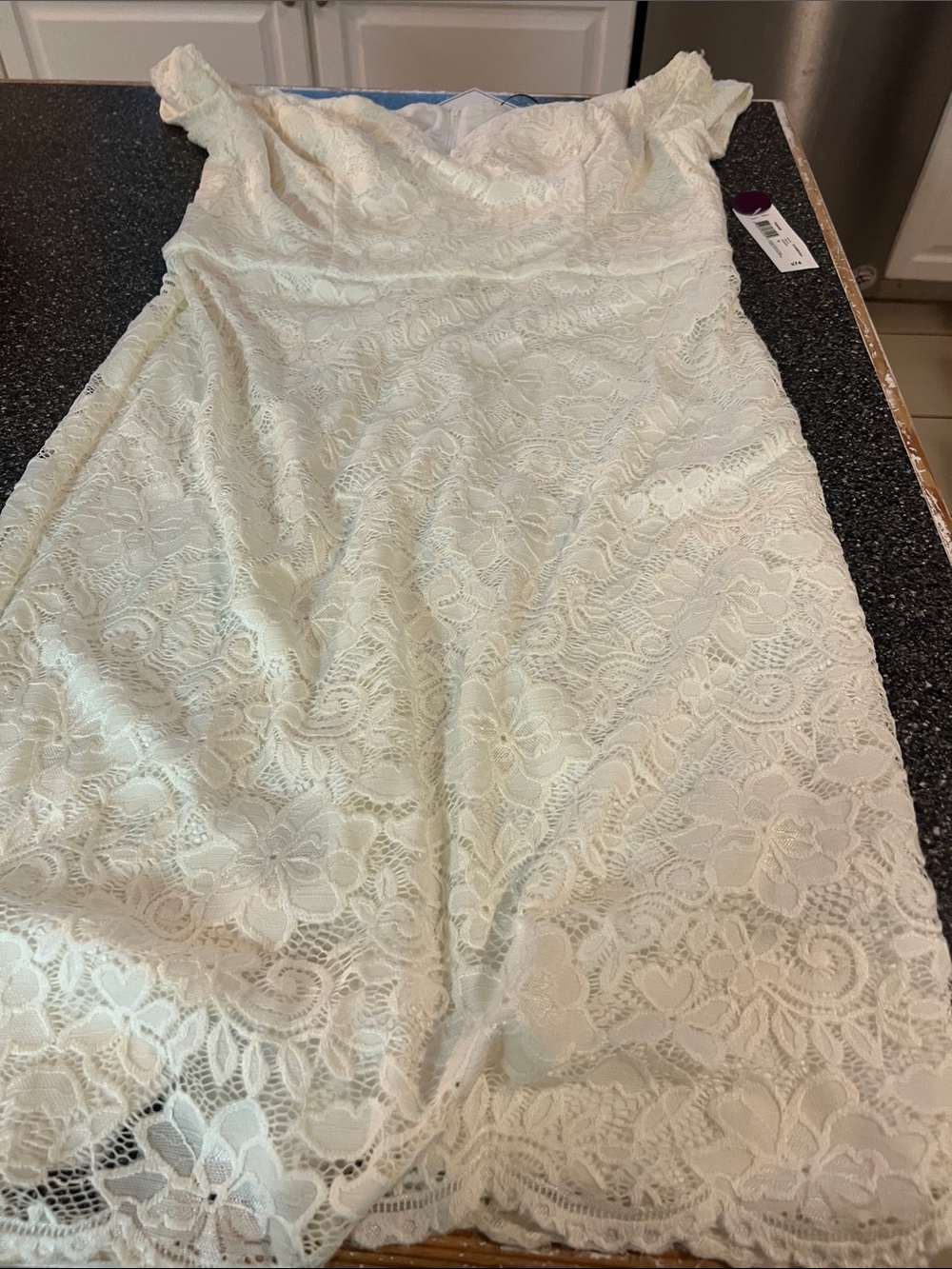 Lace Off-Shoulder Mini Dress in Ivory